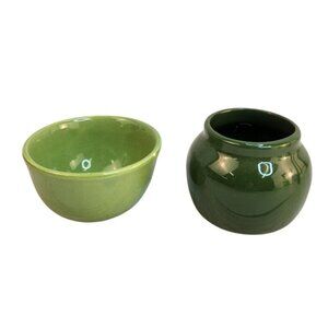 Set Of 2 Vintage Green Ceramic serving Bowls or small planter USA Marked Small D